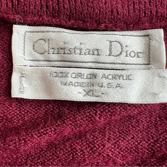 Vintage Christian Dior made in USA Men's Deep Red V-Neck Sweater Sz XL